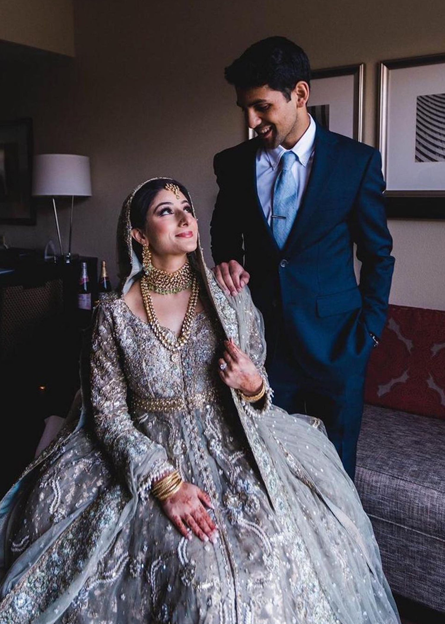 Silver Grey Embellished Net Silk Bridal Lehenga (3-Piece) - Image 4