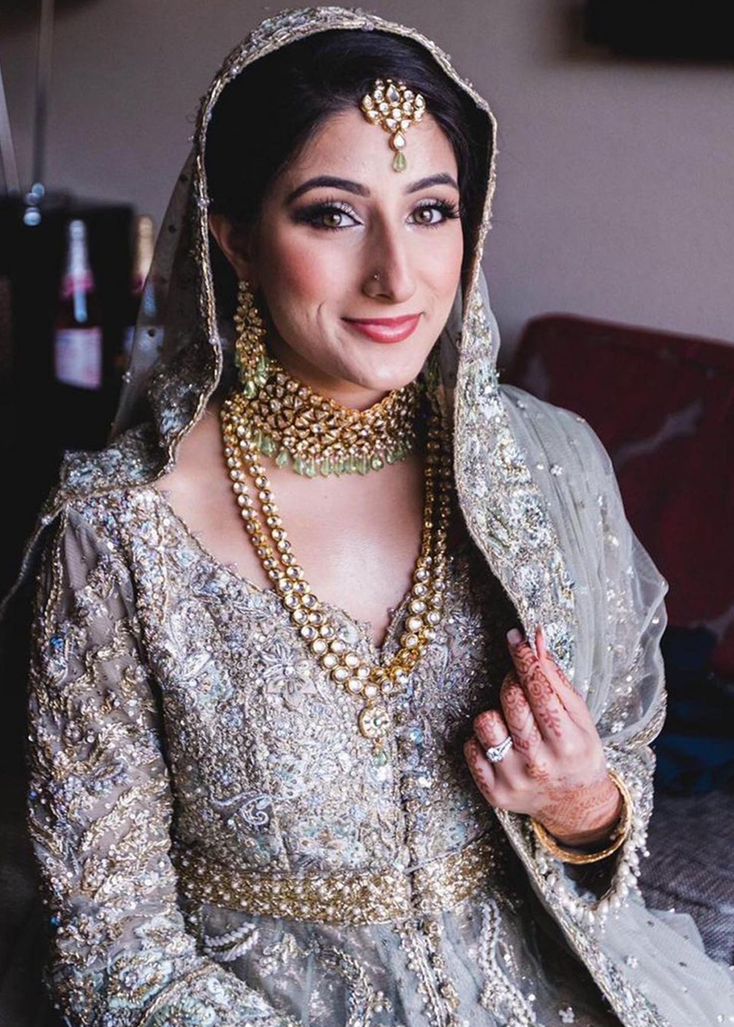 Silver Grey Embellished Net Silk Bridal Lehenga (3-Piece) - Image 5