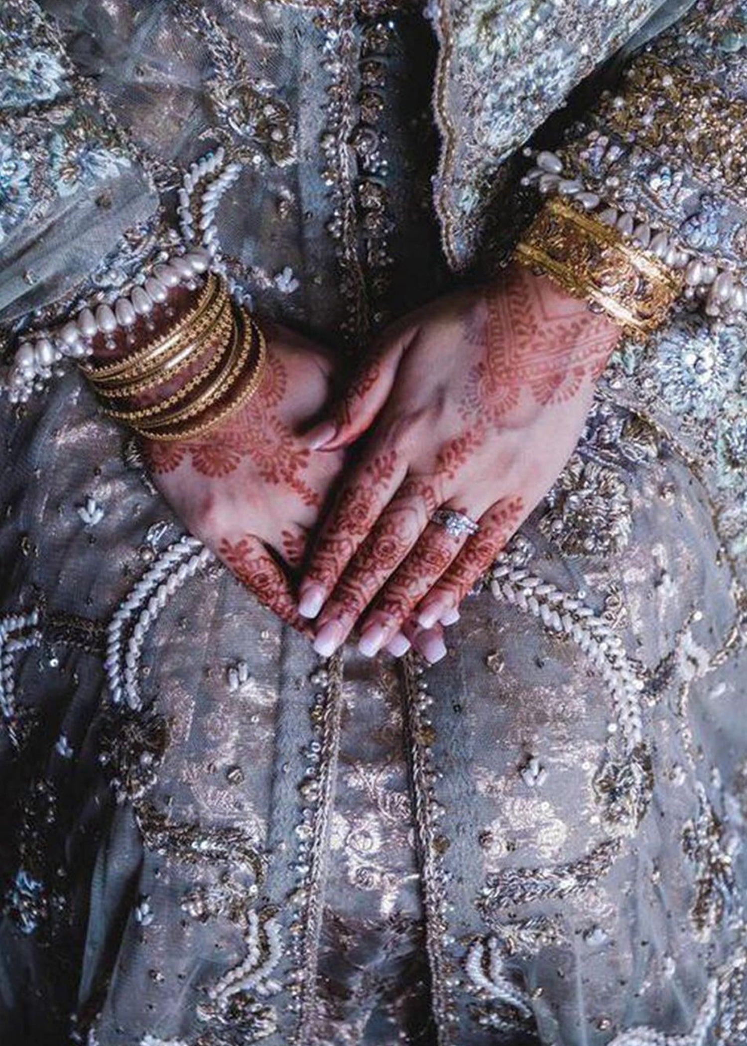 Silver Grey Embellished Net Silk Bridal Lehenga (3-Piece) - Image 6