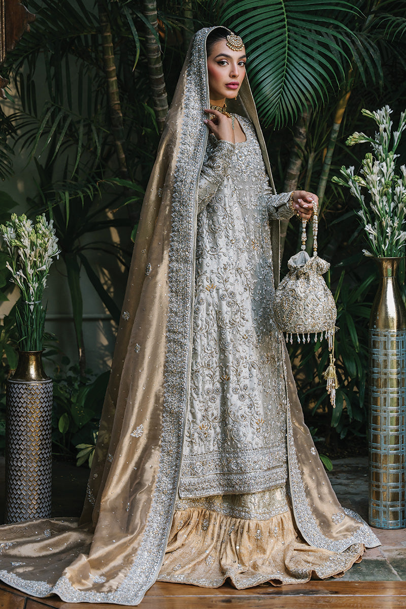 Silver Embroidered Tissue & Jamawar Bridal Lehenga (3-Piece) - Image 1