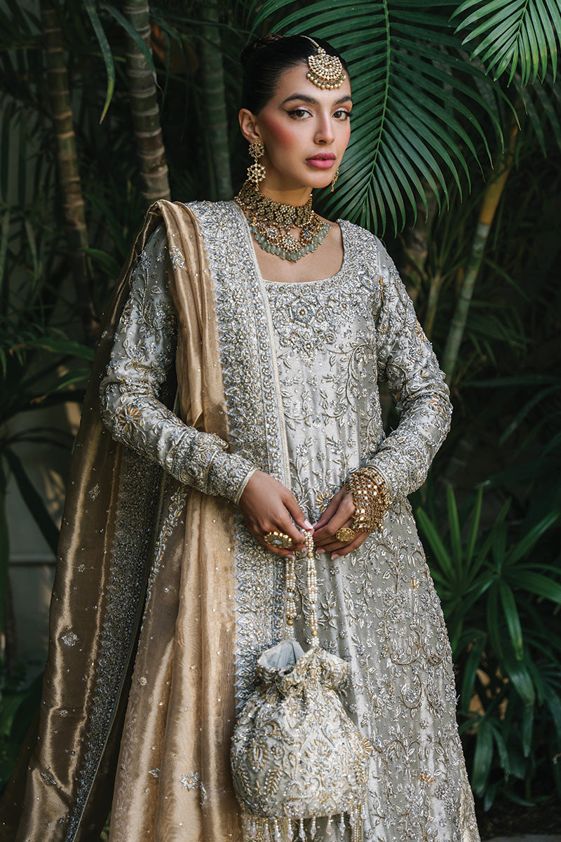 Silver Embroidered Tissue & Jamawar Bridal Lehenga (3-Piece) - Image 6