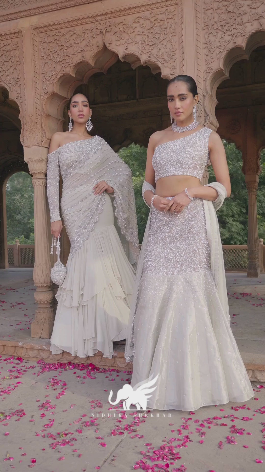 Pakistani Silver Sequin Tissue Organza Mermaid Lehenga (3-Piece) - Image 4