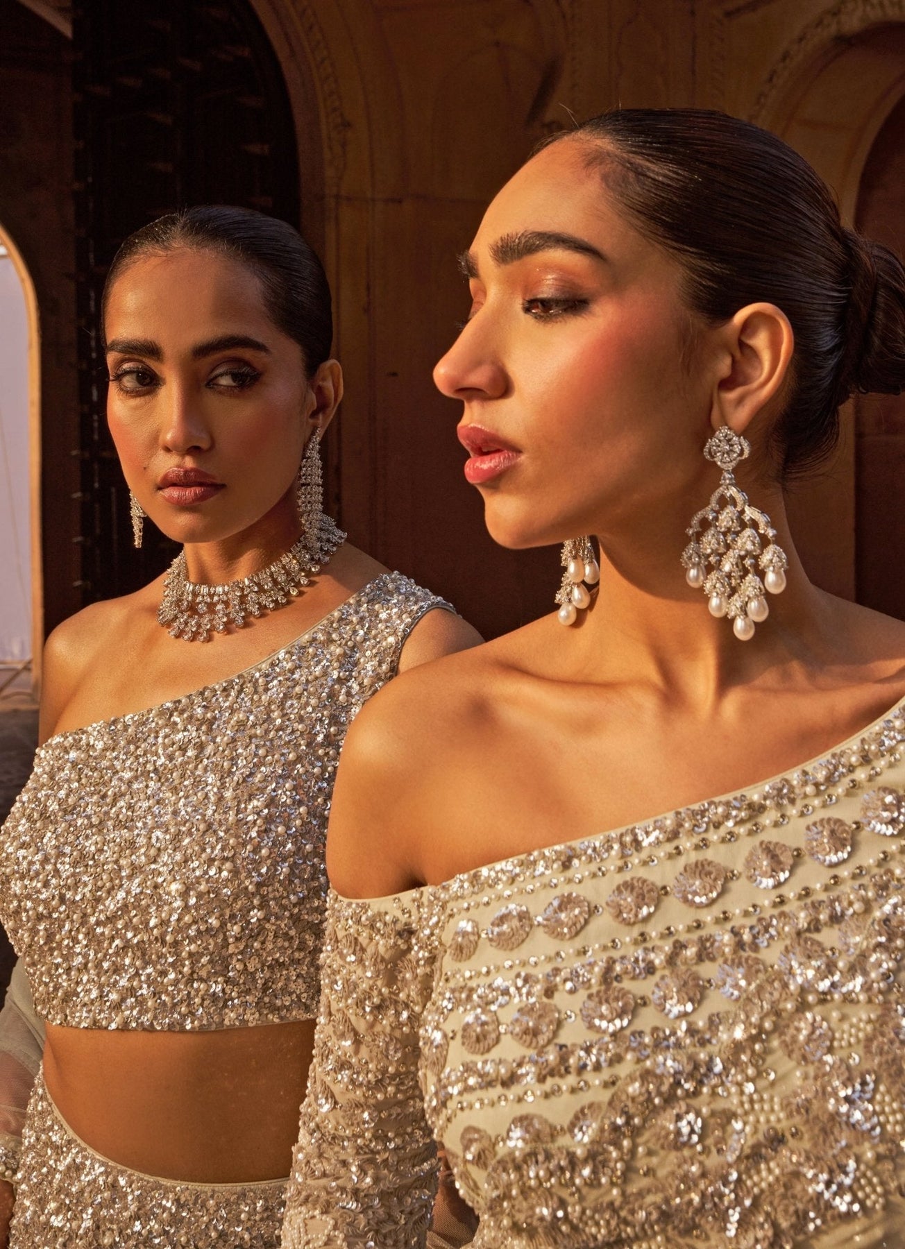 Pakistani Silver Sequin Tissue Organza Mermaid Lehenga (3-Piece) - Image 6