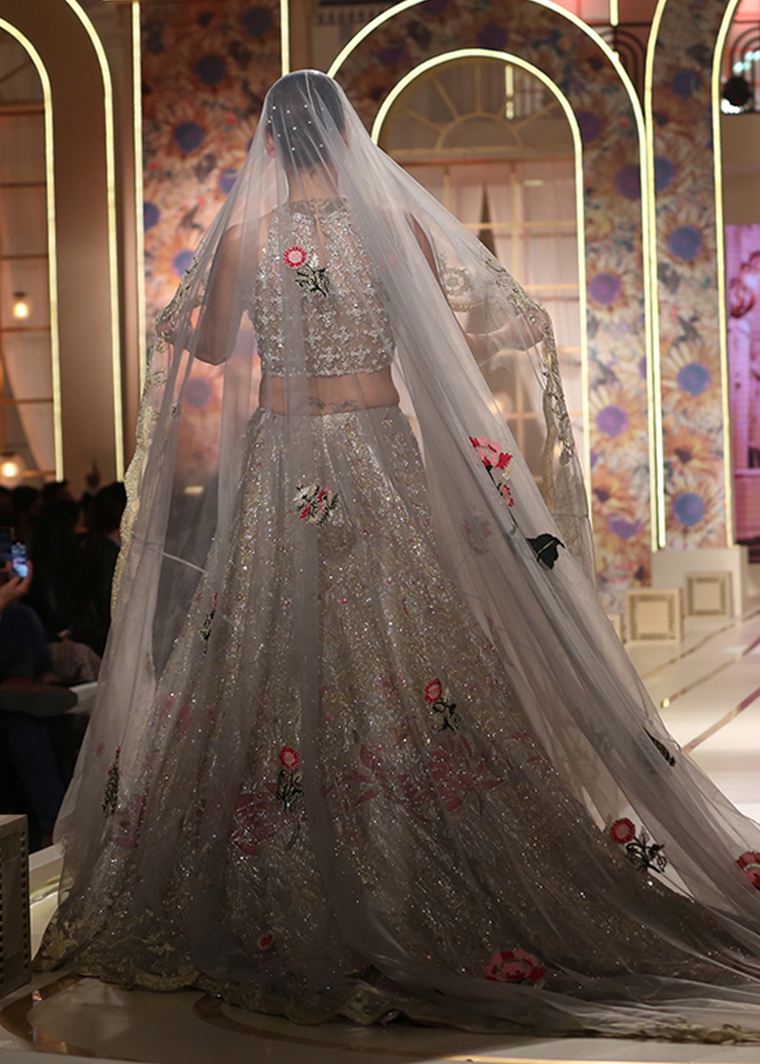 Pakistani Silver Embellished Tissue Lehenga Choli (3-Piece) - Image 5