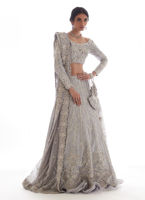 Pakistani Silver-Blue Zardozi Tissue Lehenga Choli (3-Piece) - Image 2