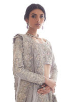 Pakistani Silver-Blue Zardozi Tissue Lehenga Choli (3-Piece) - Image 3