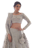 Pakistani Silver-Blue Zardozi Tissue Lehenga Choli (3-Piece) - Image 4