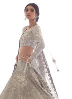 Pakistani Silver-Blue Zardozi Tissue Lehenga Choli (3-Piece) - Image 5