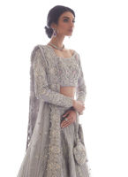 Pakistani Silver-Blue Zardozi Tissue Lehenga Choli (3-Piece) - Image 6