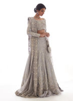 Pakistani Silver-Blue Zardozi Tissue Lehenga Choli (3-Piece) - Image 7