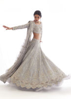 Pakistani Silver-Blue Zardozi Tissue Lehenga Choli (3-Piece) - Image 8