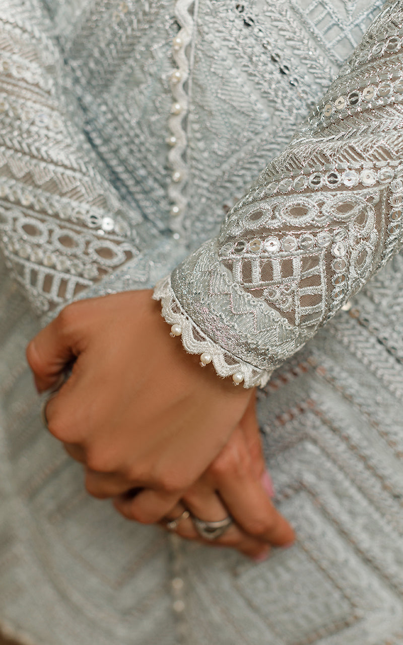 Silver Grey Sequin Embroidered Organza Peplum (2-Piece) - Image 4