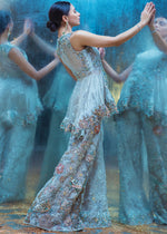 Silver Embroidered Organza Peplum Set (2-Piece) - Image 2