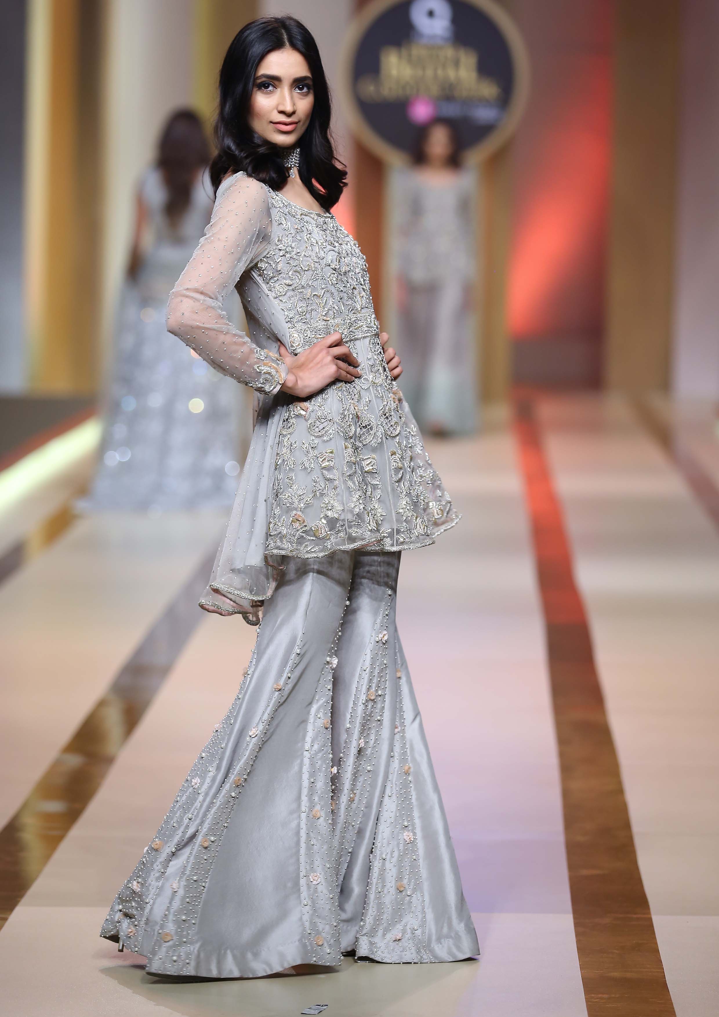 Pakistani Silver Meshwork Embroidered Silk Blend Peplum (2-Piece) - Image 2