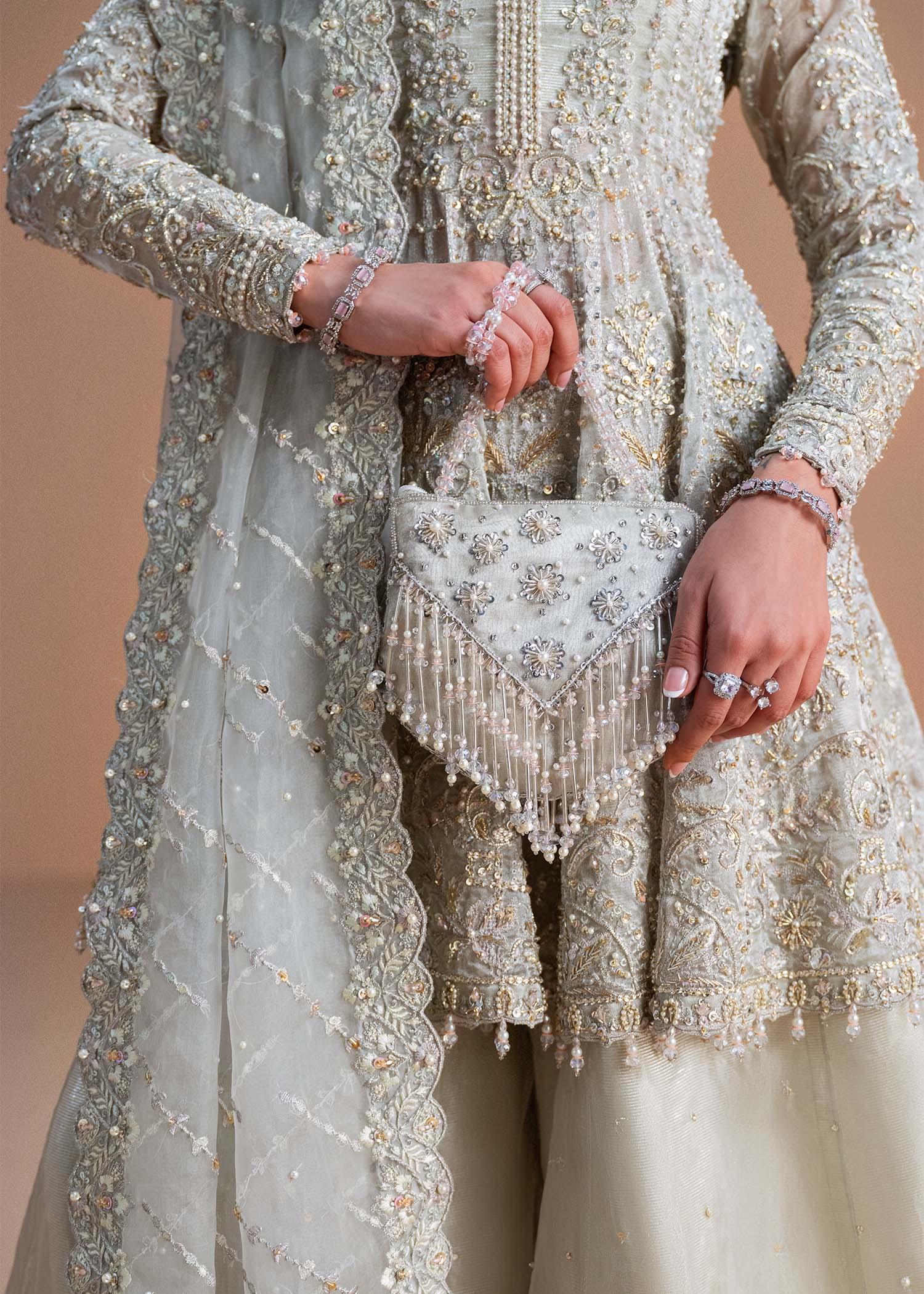 Moonlit Silver Embroidered Tissue Peplum Dress (3-Piece) - Image 4