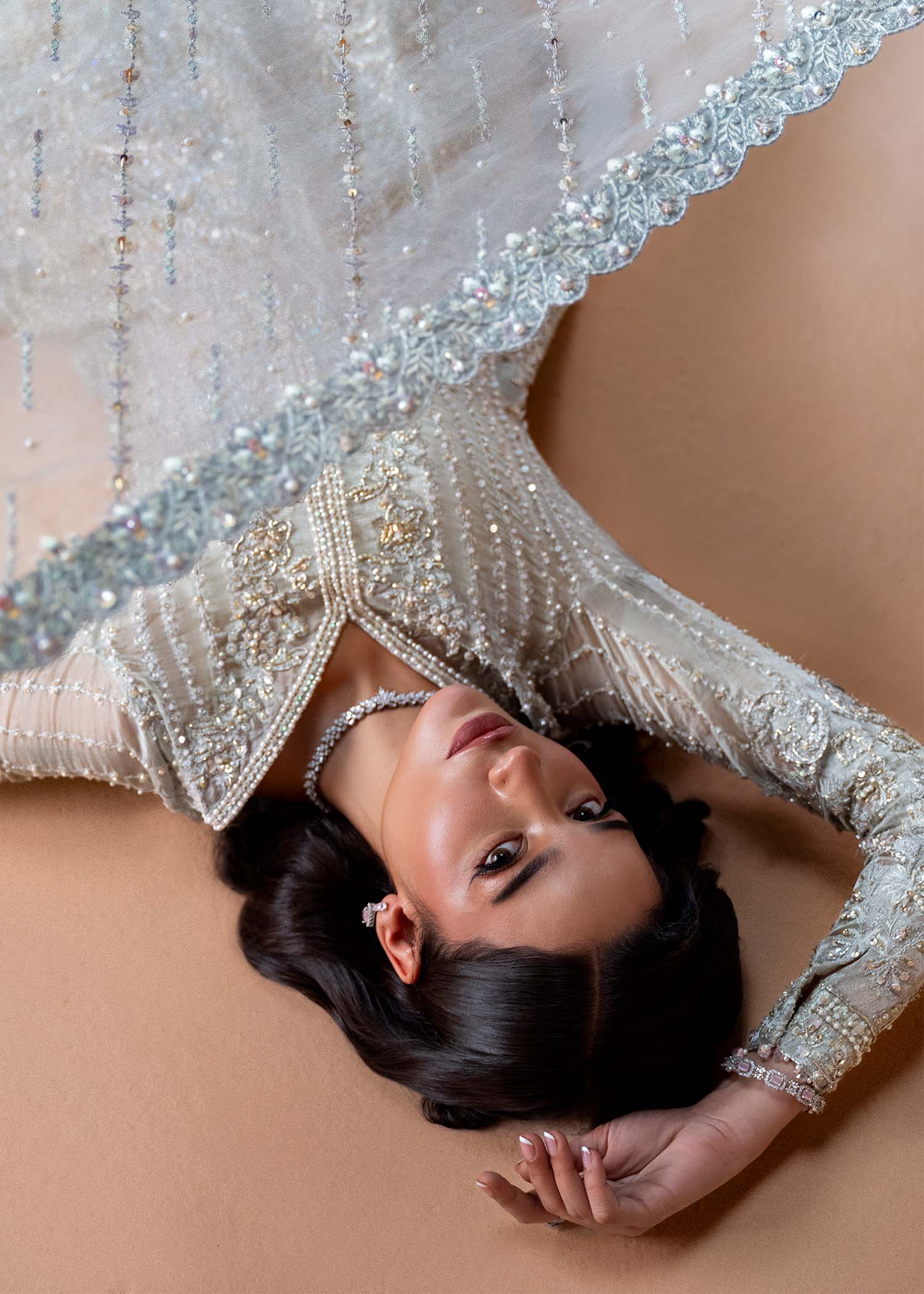 Moonlit Silver Embroidered Tissue Peplum Dress (3-Piece) - Image 5