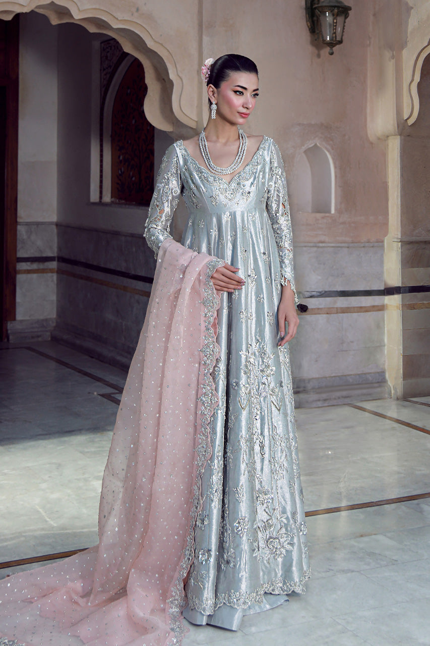 Indian Silver Hand-Embroidered Masoori Pishwas (3-Piece) - Image 3