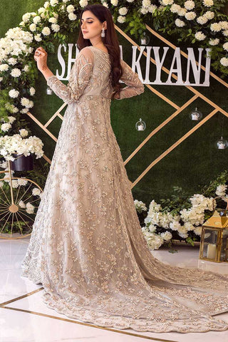 Pakistani Silver Grey Hand Embellished Net Pishwas (1-Pc) - Image 3