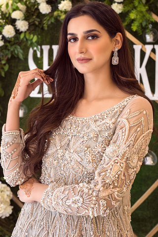 Silver Grey Embellished Net Pishwas (1-Pc) - Image 4