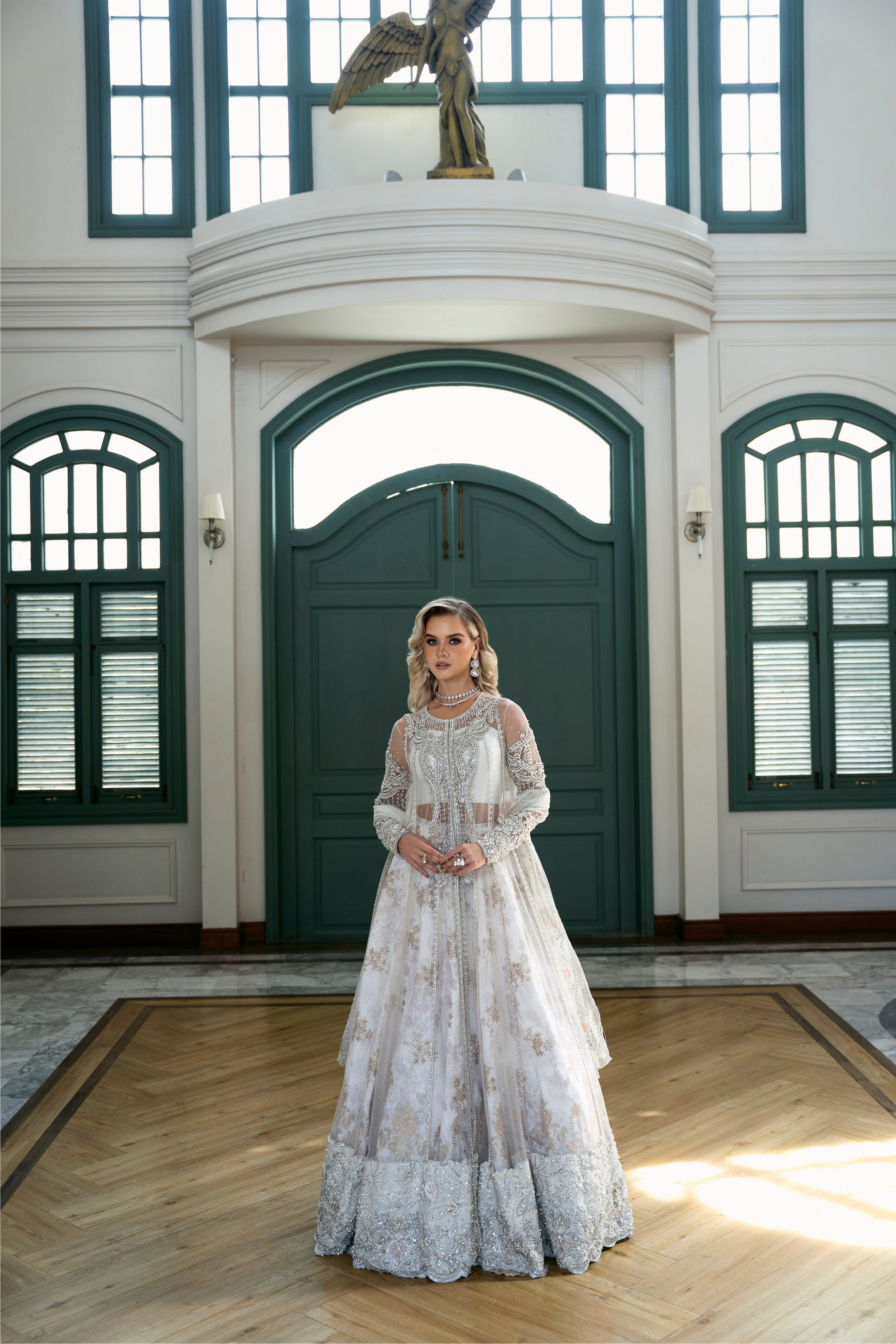 Silver Dawn Embroidered Raw Silk & Net Pishwas (2-Piece) - Image 1