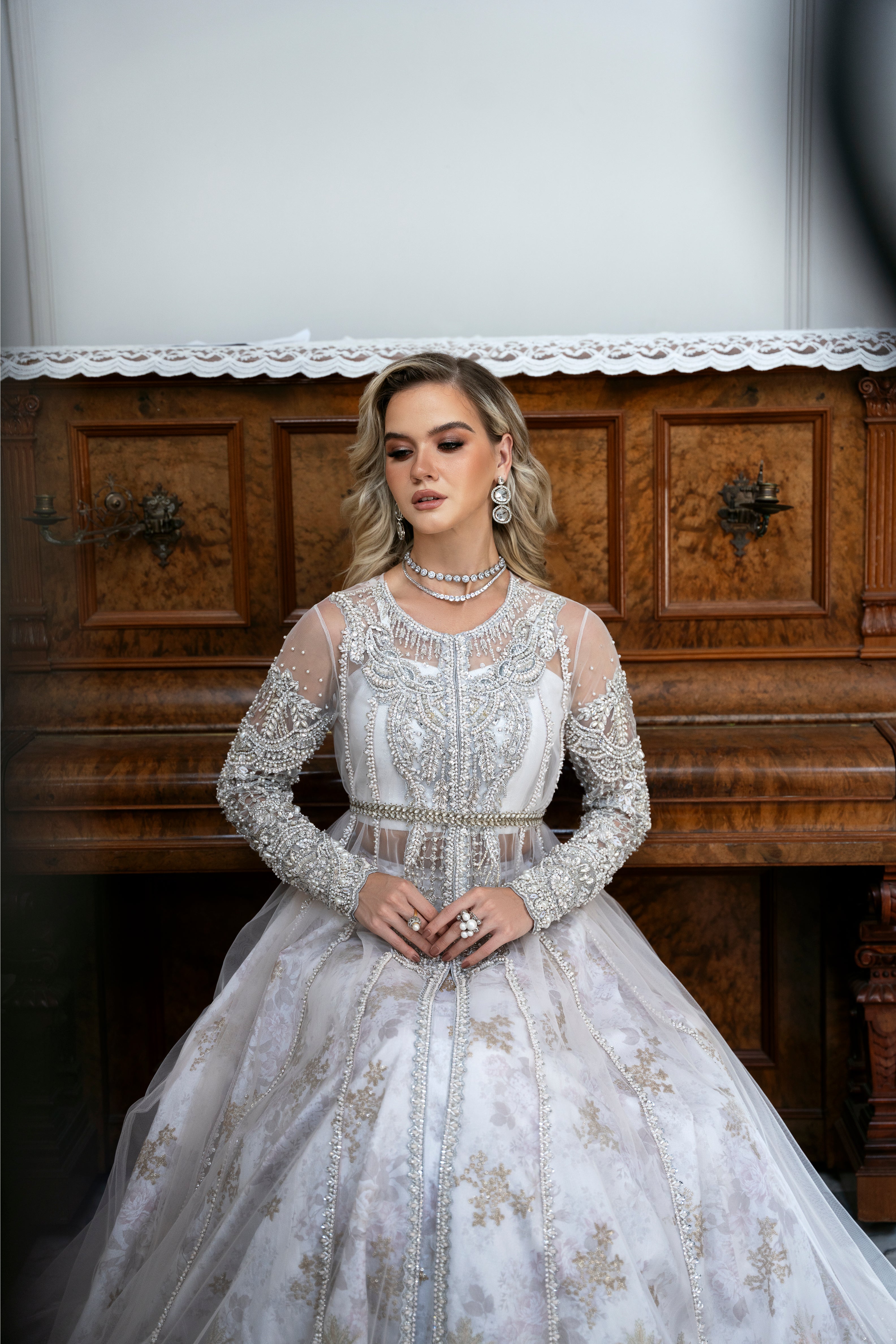 Silver Dawn Embroidered Raw Silk & Net Pishwas (2-Piece) - Image 2