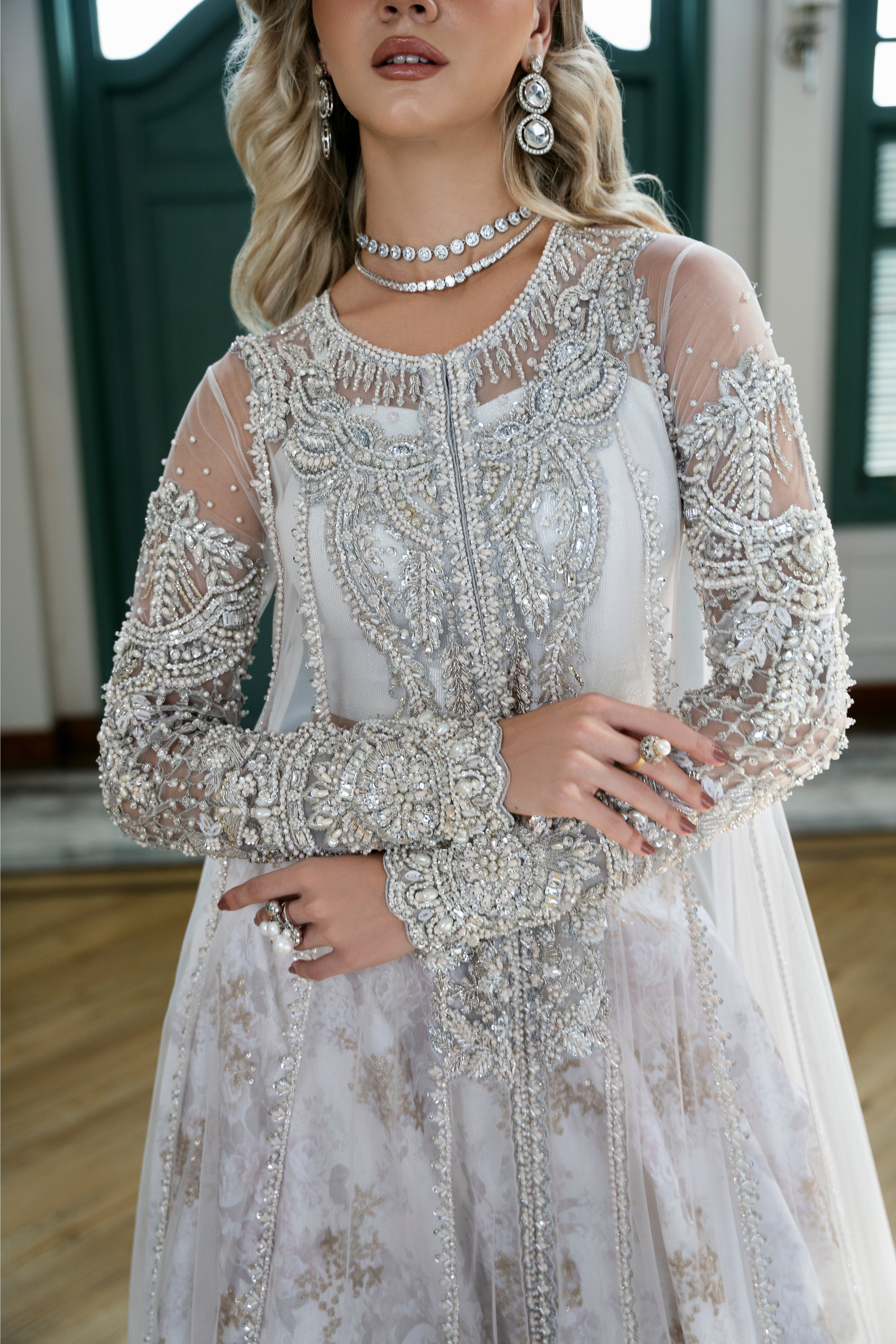 Silver Dawn Embroidered Raw Silk & Net Pishwas (2-Piece) - Image 3