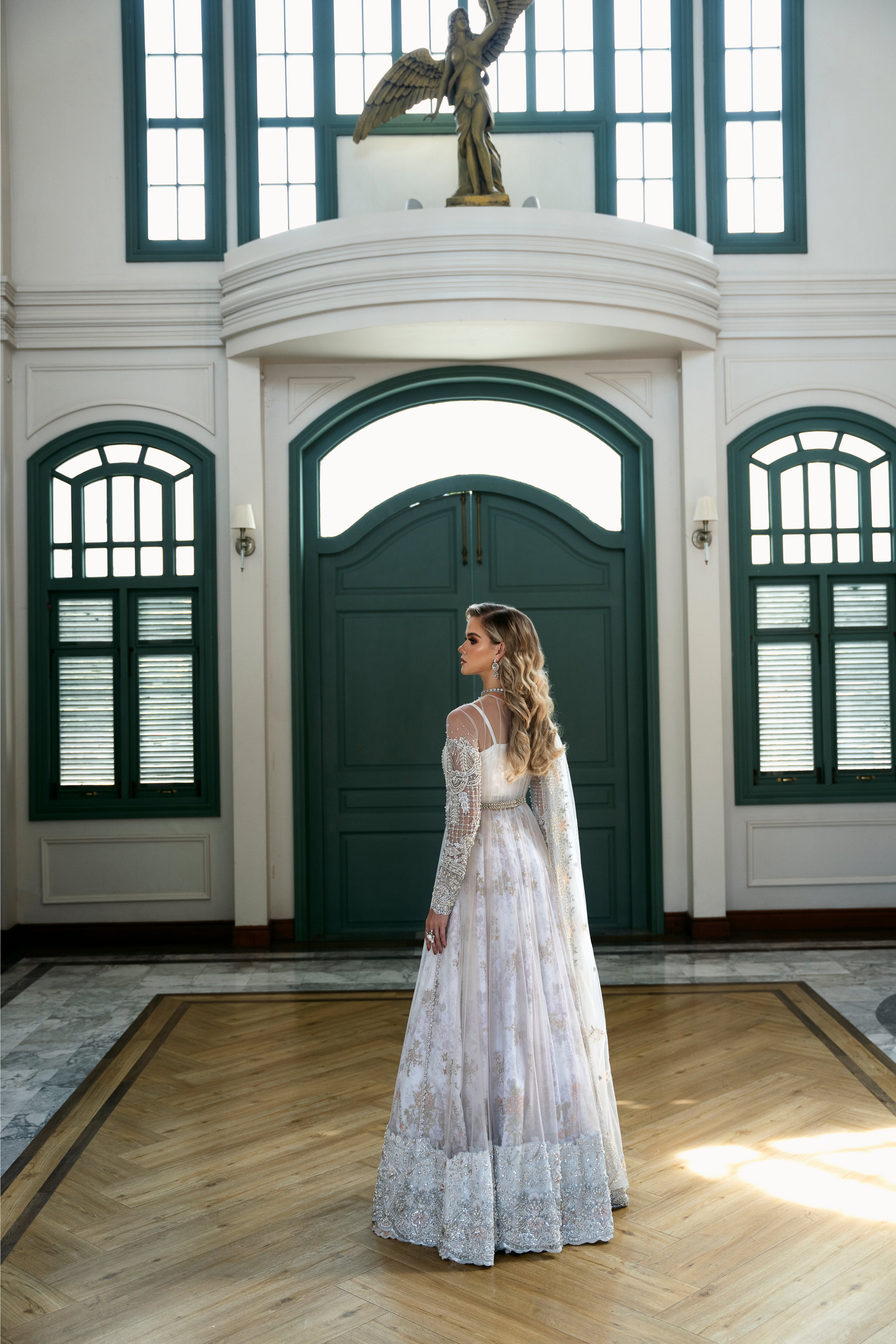 Silver Dawn Embroidered Raw Silk & Net Pishwas (2-Piece) - Image 5