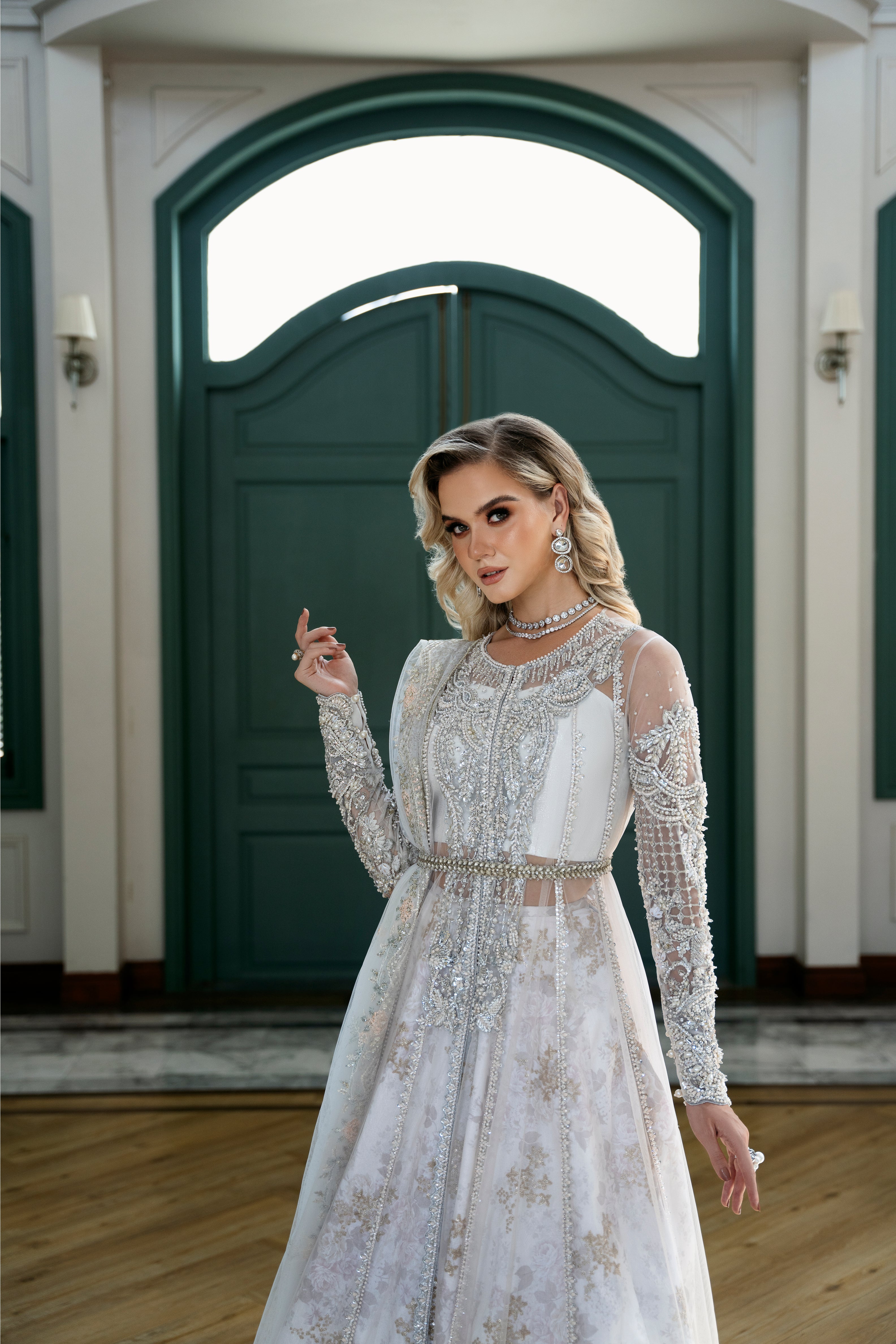 Silver Dawn Embroidered Raw Silk & Net Pishwas (2-Piece) - Image 6