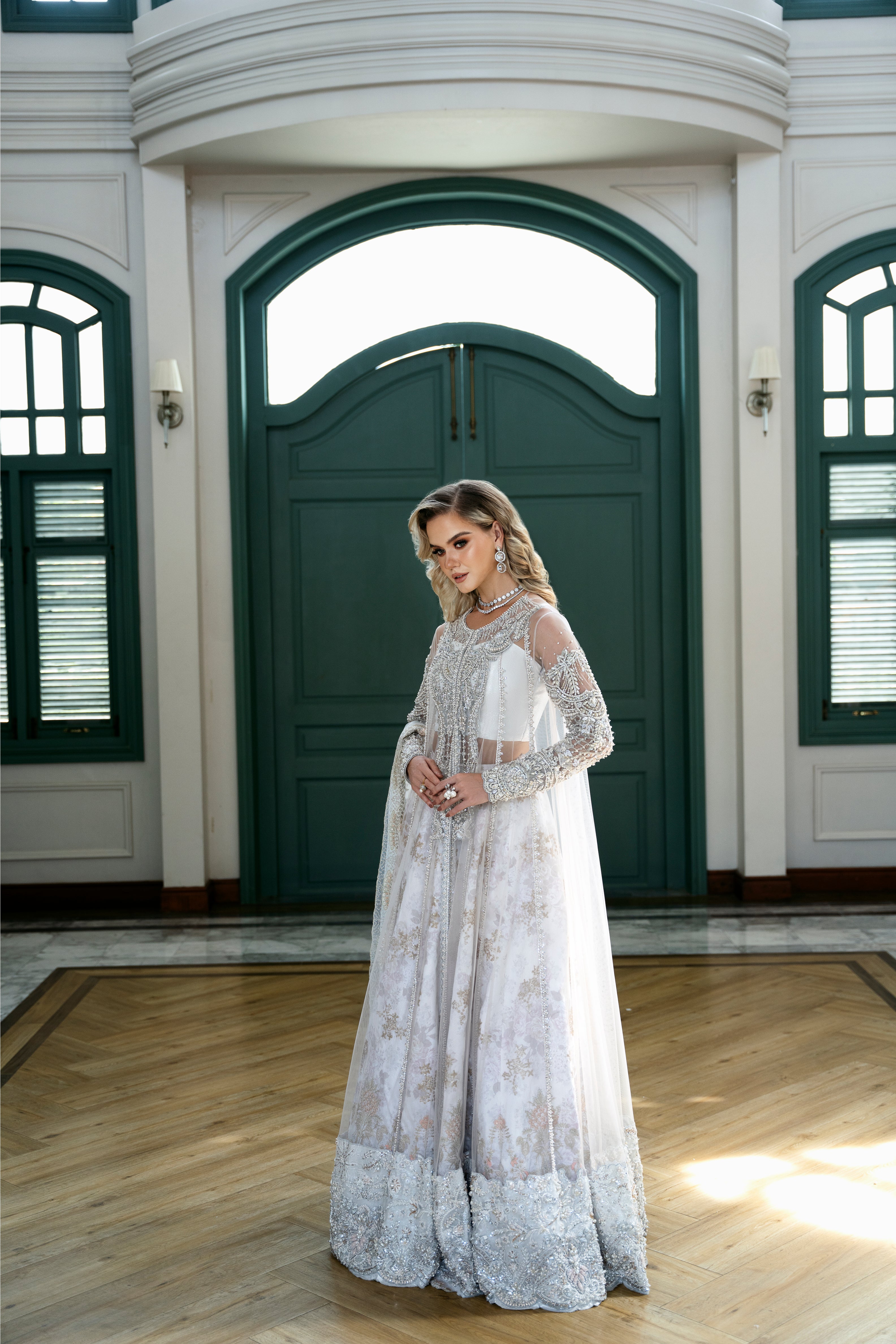 Silver Dawn Embroidered Raw Silk & Net Pishwas (2-Piece) - Image 8