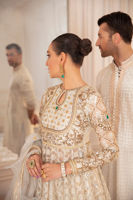 Pakistani Silver Zardozi Silk Zari Net Pishwas (3-Piece) - Image 5