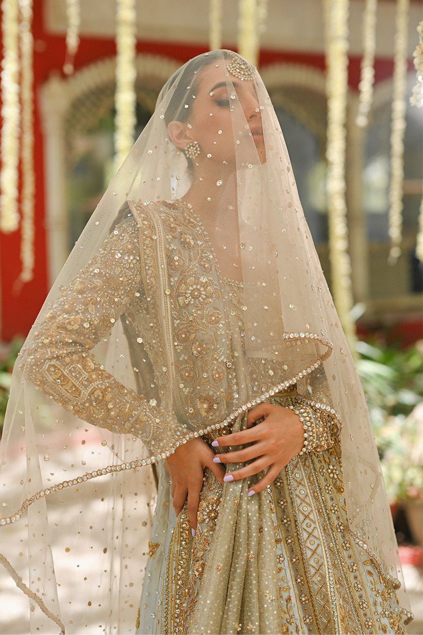 Metallic Silver Zardozi Tissue Pishwas Dress (3-Piece) - Image 3