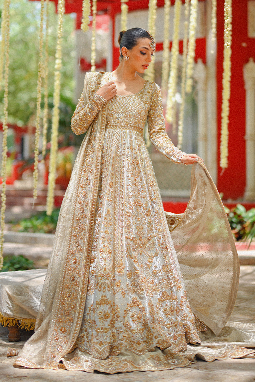 Metallic Silver Zardozi Tissue Pishwas Dress (3-Piece) - Image 4