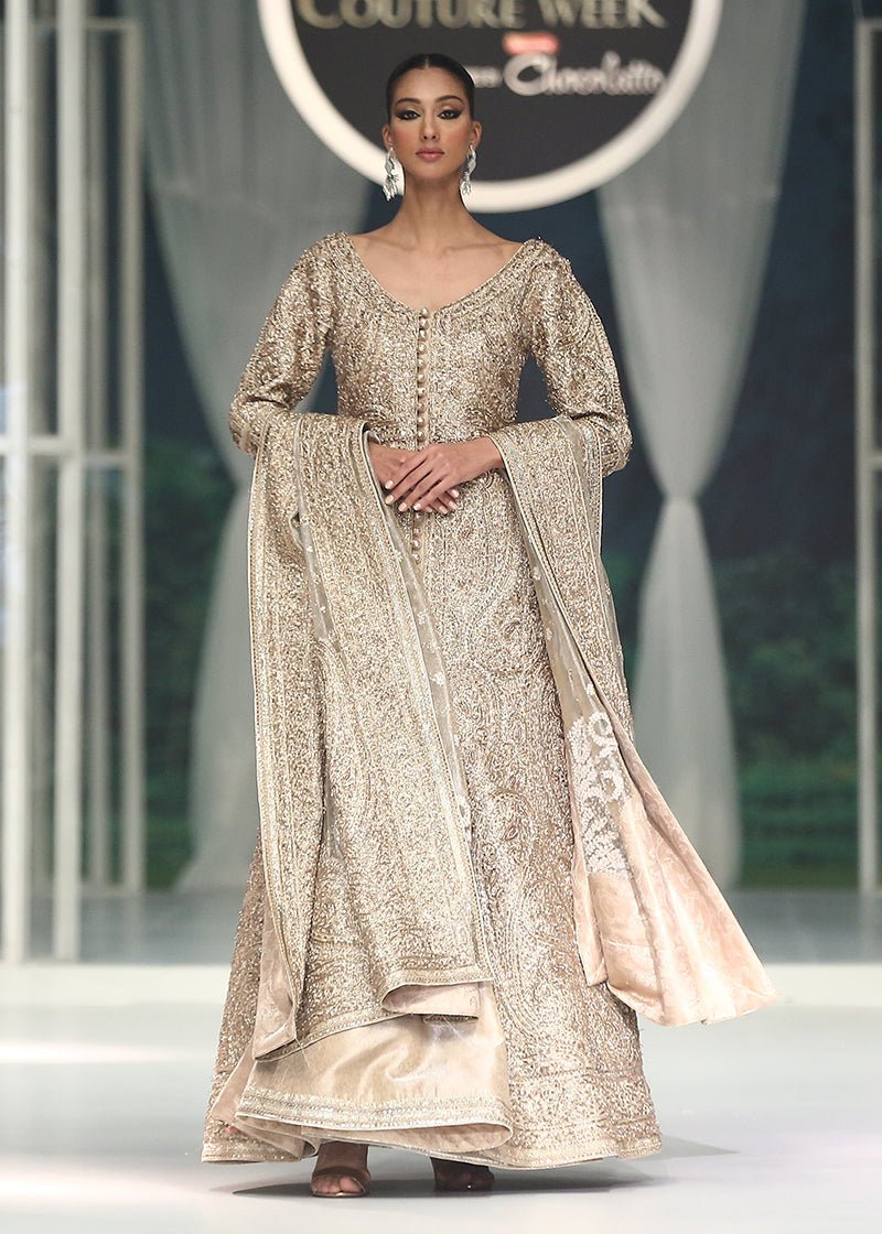 Silver Zari Net Pishwas Dress (3-Piece) - Image 1