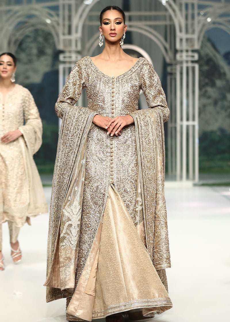 Silver Zari Net Pishwas Dress (3-Piece) - Image 2