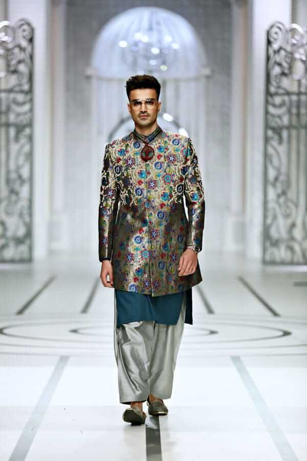 Raw Silver Zardozi Brocade Prince Coat (3-Piece) - Image 1
