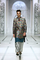 Raw Silver Zardozi Brocade Prince Coat (3-Piece) - Image 2