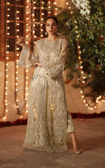 Silver Embellished Net Floor-Length Tunic (3-Piece) - Image 3