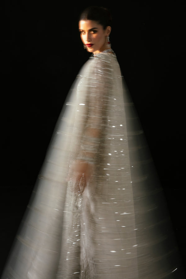 Silver Embellished Organza & Net Salwar Kameez (3-Piece) - Image 6