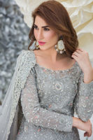 Silver-Grey Zari Zardozi Bridal Salwar Kameez (3-Piece) - Image 3