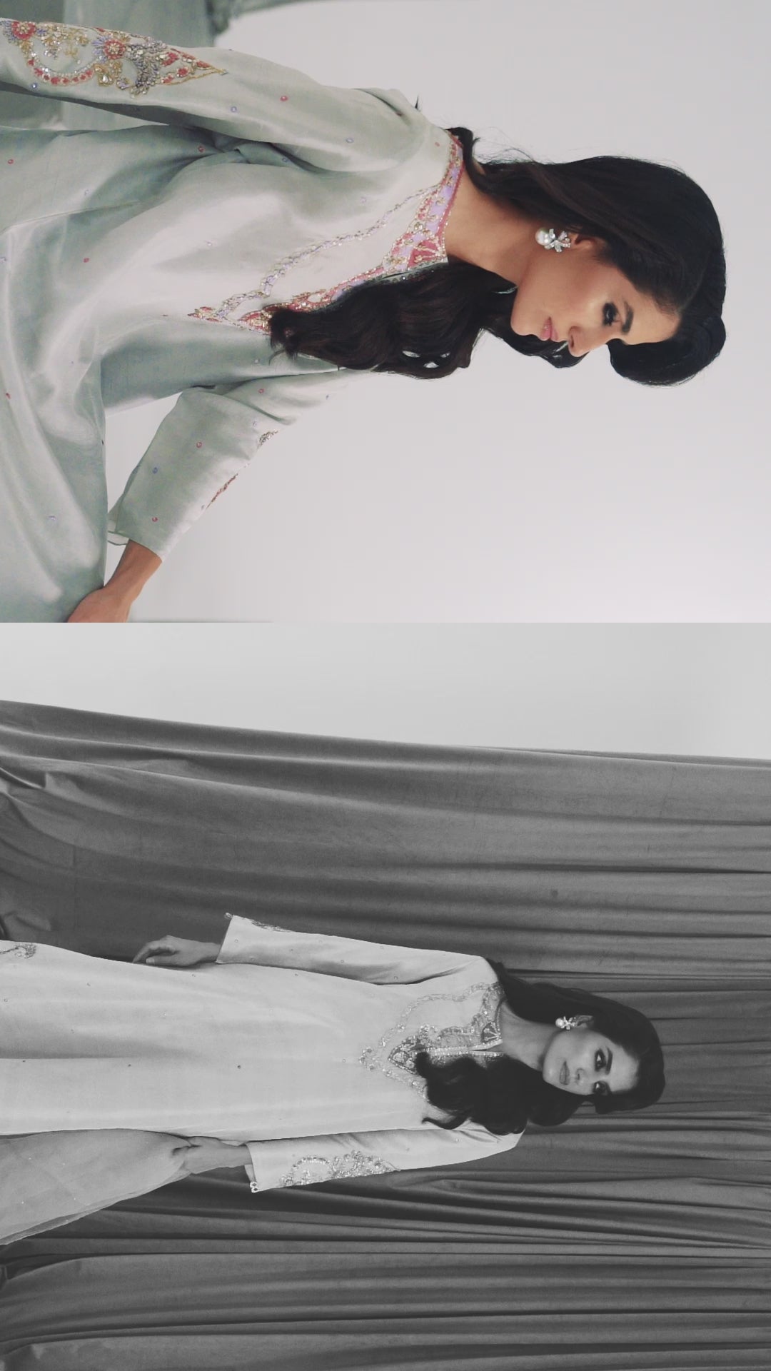 Pakistani Silver-Grey Appliqué Raw Silk Salwar Kameez (3-Piece) - Image 6