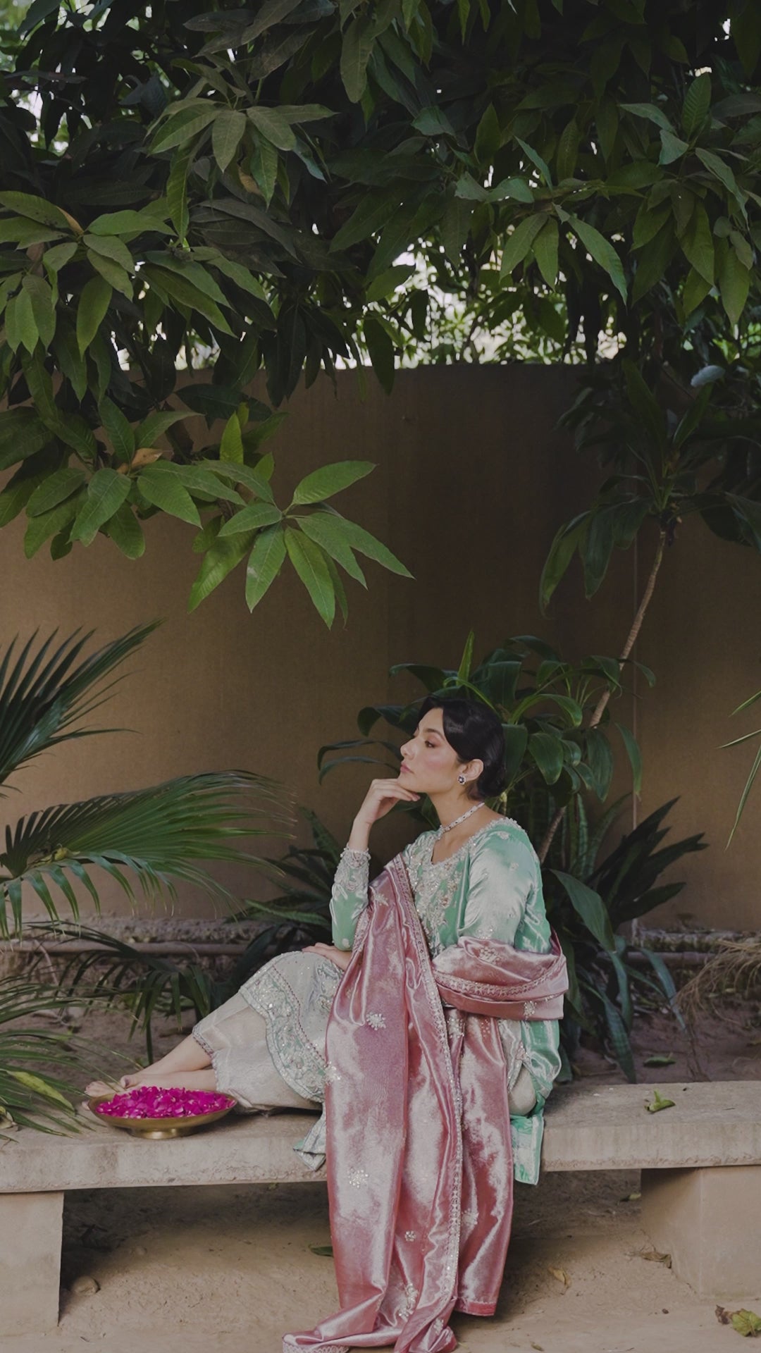 Silver Zari Embroidered Satin Salwar Kameez (3-Piece) - Image 13