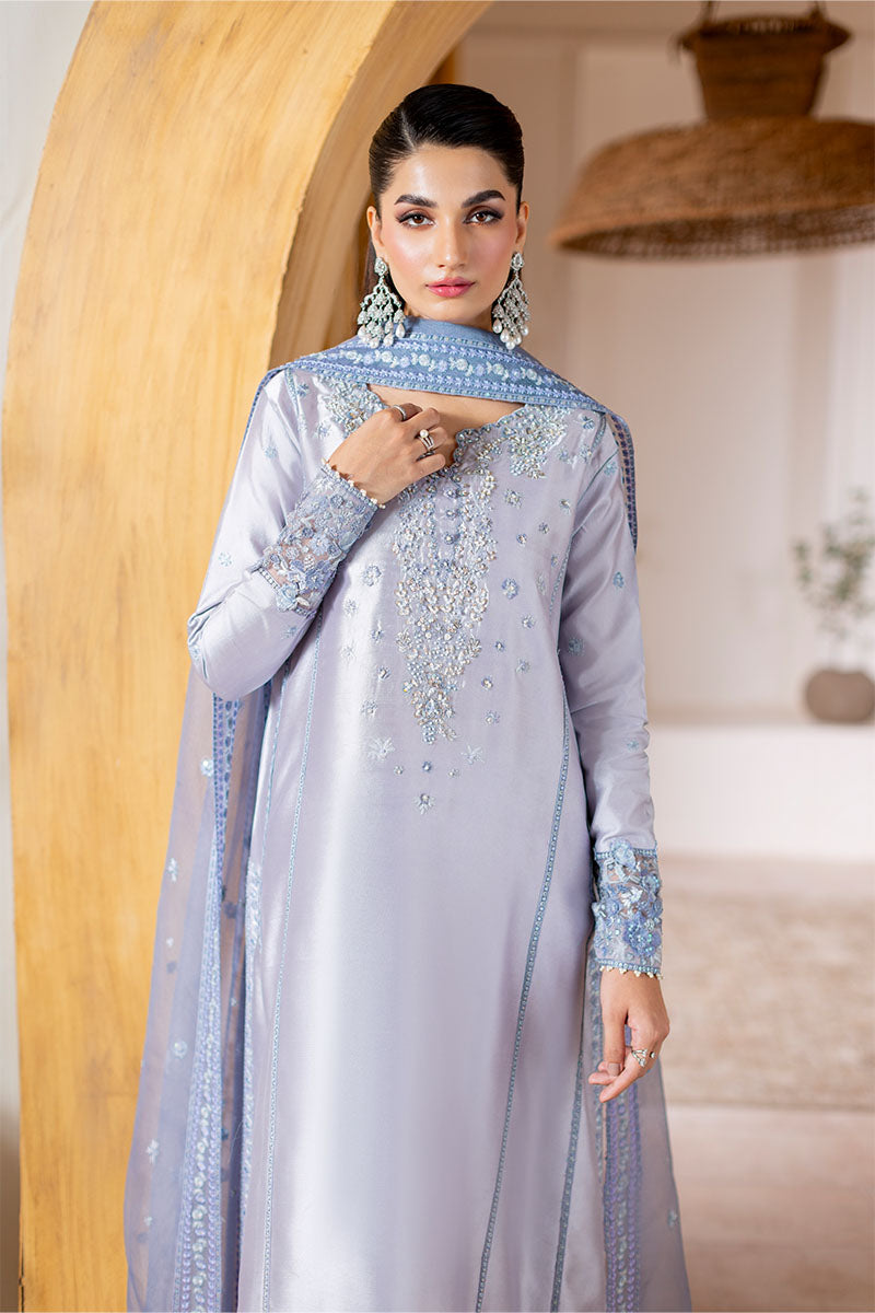 Silver Embroidered Sheesha Silk Long Shirt (3-Piece) - Image 2