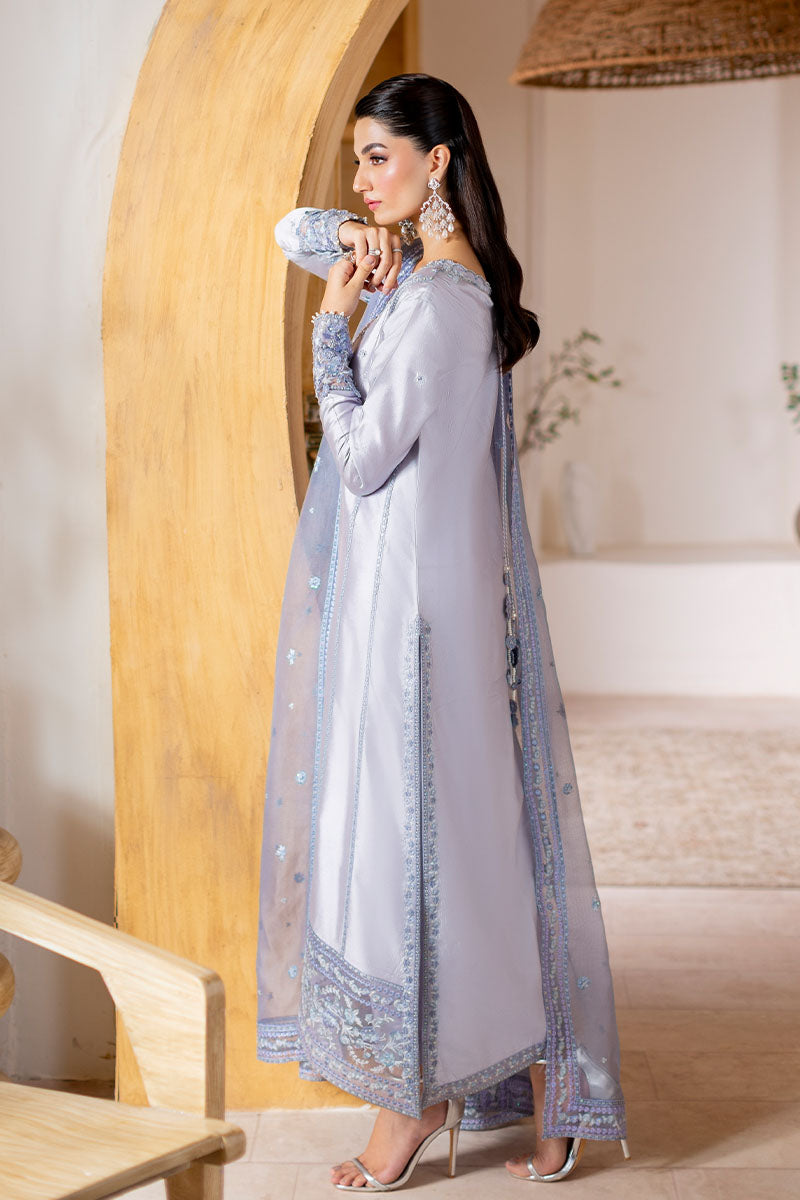 Silver Embroidered Sheesha Silk Long Shirt (3-Piece) - Image 3