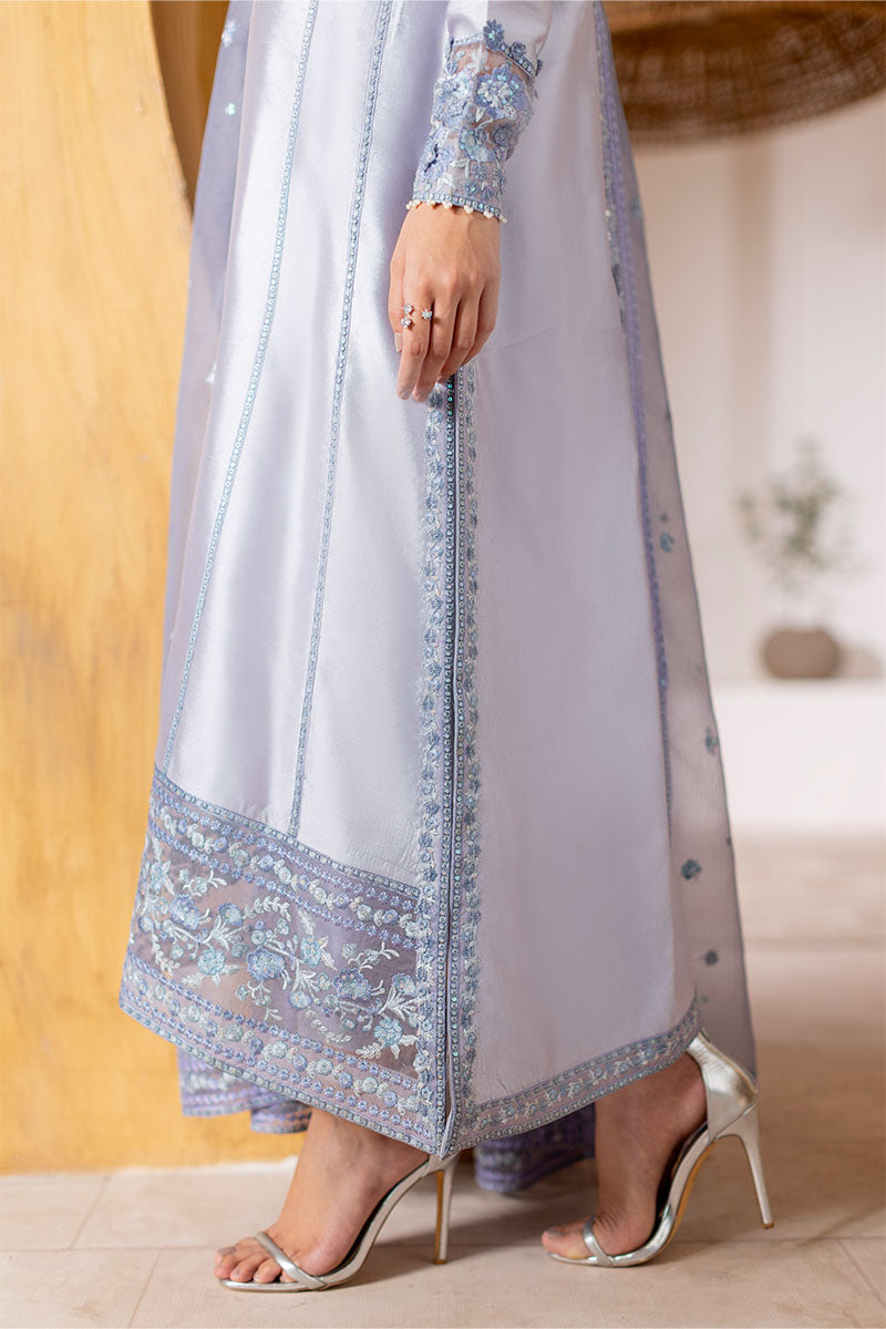 Silver Embroidered Sheesha Silk Long Shirt (3-Piece) - Image 5