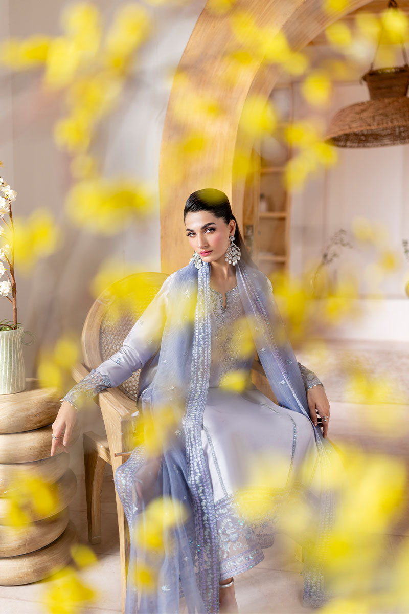 Silver Embroidered Sheesha Silk Long Shirt (3-Piece) - Image 7