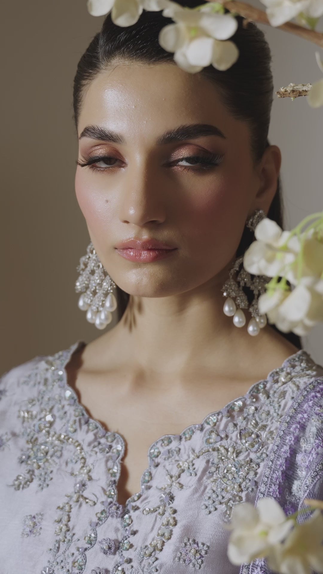 Silver Embroidered Sheesha Silk Long Shirt (3-Piece) - Image 8