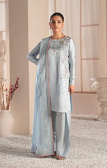 Silver Grey Hand-Embellished Sheesha Silk Shalwar Suit (3-Piece) - Image 2