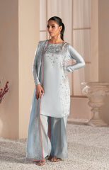 Silver Grey Hand-Embellished Sheesha Silk Shalwar Suit (3-Piece) - Image 3
