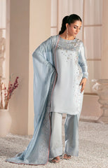 Silver Grey Hand-Embellished Sheesha Silk Shalwar Suit (3-Piece) - Image 4