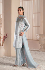 Silver Grey Hand-Embellished Sheesha Silk Shalwar Suit (3-Piece) - Image 5
